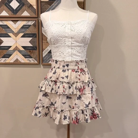 LoveShackFancy Floral Ruffle Mini Skirt XS - Picture 2 of 10